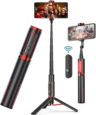 Black Selfie Stick Tripod 3 In 1 Aluminum Bluetooth With Wireless Remote • £14.68