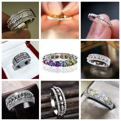 $4.03 • Buy Fashion Jewelry 925 Silver Rings Cubic Zirconia Men/Women Wedding Ring Size 6-12