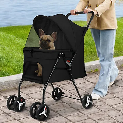 Pet Stroller 4 Wheels Dog Stroller Foldable Dog Stroller With Large Curtain Mesh • $58.99
