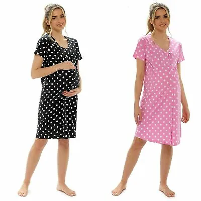 Maternity Night Dress Nightshirt Womens Pregnancy Breastfeeding Dotted Nightie  • £7.99