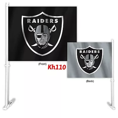 NFL Oakland Raiders Car Auto Flag & Pole 2 Sided 2 Tone Color • $19.99