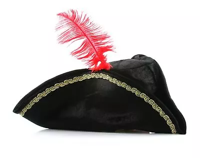 Adult Musketeer Pirate Black Hat With Feather Medieval Fancy Dress Accessory • £10.99