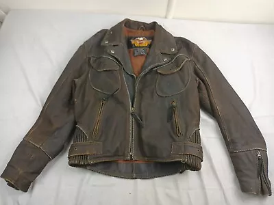 Harley Davidson Rough Out Billings Embossed Logo Leather Jacket M Distressed • $420