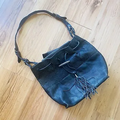 Mimco Black Leather Shoulder Bag - Good Condition Luxury Ladies Purse Frills • $32.61
