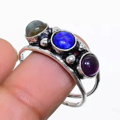 Lapis Lazuli Gemstone Handmade 925 Sterling Silver Jewelry Ring Size 10 O309 • $6.99