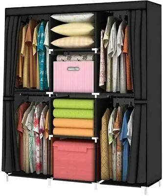 $36.96 • Buy Large Portable Clothes Closet Canvas Wardrobe Storage Organizer With Shelves