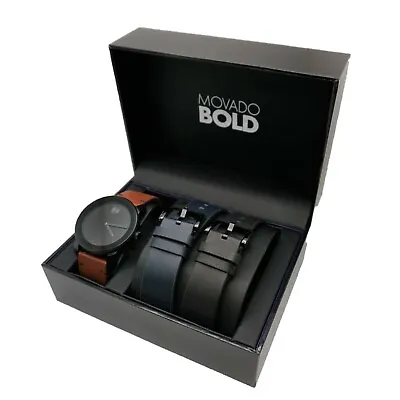 Movado Bold 3600786 Black Dial Brown/blue/black Leather Strap Mens Watch Giftset • $289.99