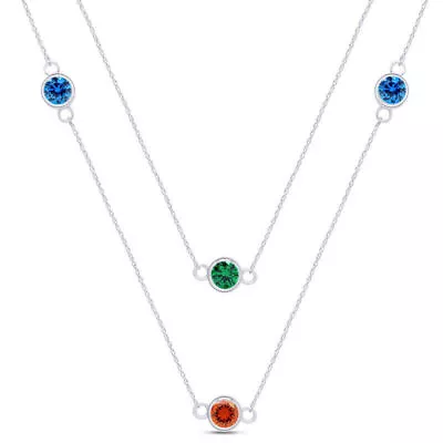 Yard Station Chain Necklace For Women's Round Cut Multi Gemstone Sterling Silver • $44.99