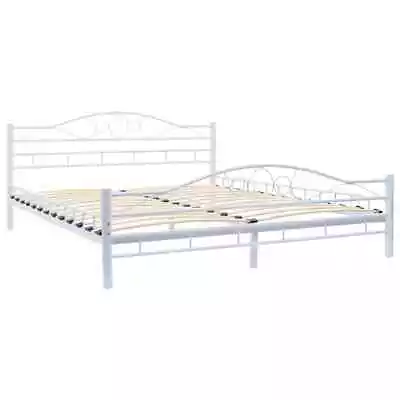 Queen Size Metal Bed Frame Industrial Vintage Steel Mattress Base Platform White • $207.26
