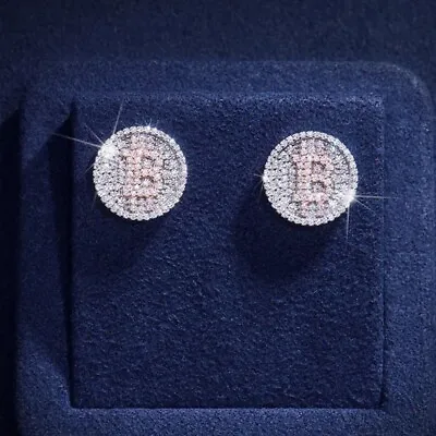 Men's Sterling 925 Silver Natural Moissanite Bitcoin Sign Halo Earrings • $89.99