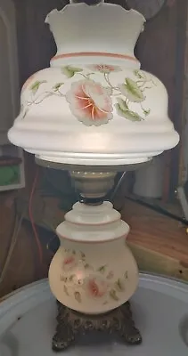 Vintage Hand Painted Hurricane Lamp Parlor Floral 3-Way 70s 80s • $59.99
