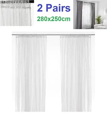 2 Pair IKEA LILL Sheer Net Curtains White Long Curtains 100% Polyester 280x250cm • £20.85