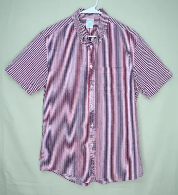 Brooks Brothers Milano Polo Shirt Mens Large Red White Blue Stripe Short Sleeves • $7.88