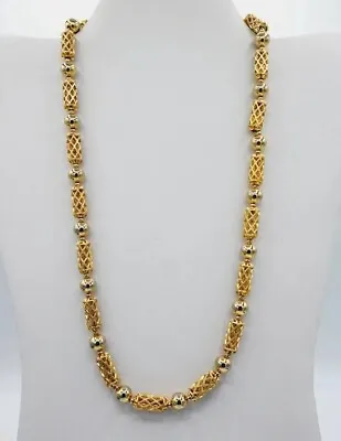 Vintage Etruscan Style Goldtone Openwork Filigree Necklace N50 • $24.95