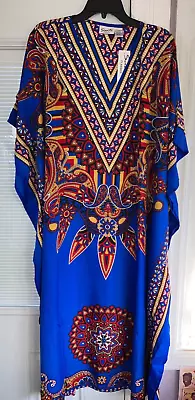 Sale Nwt Sante Mumu 2x 3x Kaftan Caftan House Dress Blue Red  Gold & Sparkles • $10.49