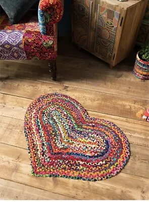 Fairtrade Chindi Recycled Cotton Braided Heart Shaped Rug • £24.99