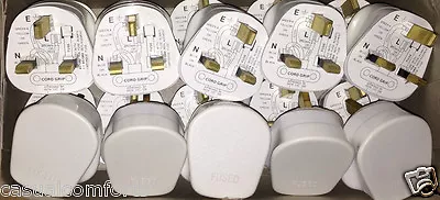 5 X White Uk Mains Power 3 Pin Plug 3a5a13a Amp Fusedbsi Approved Rewireable • £6.99