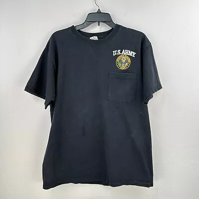 Vtg Anvil Tshirt Mens Large Black Yellow US Army Short Sleeve Embroidered Flaws • $29.88