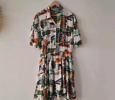 Assuming Vintage Midi Dress In Viscose With Button Up Top Estimating Size 10-12 • $27