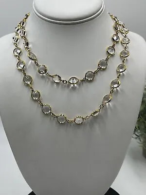 J. CREW Signed Bezel Set Faceted Crystal Gold Tone  Long Necklace 34  • $34.99