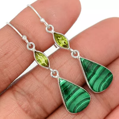 Natural Malachite - Congo & Peridot 925 Sterling Silver Earrings Jewelry CE28233 • $11.99