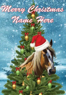 Pnc519 Horse Climbing Xmas Tree Personalised Merry Christmas Card • £3.25