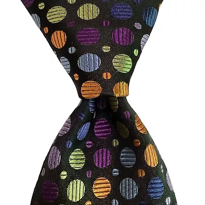 JOHN W. NORDSTROM Men's Silk XL Necktie ITALY Designer POLKA DOT Black/Multi EUC • $31.99