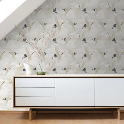 Japanese Cranes Wallpaper Metallic Bird Elegant Catherine Lansfield 206511 White • £13.99