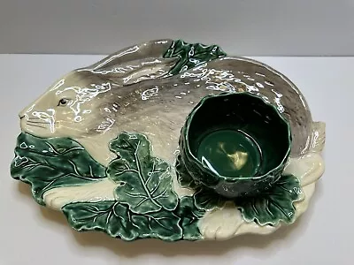 Vintage Haldon Group Easter Rabbit Bunny Majolica Platter Chip Dip Sauce Bowl • $42.99