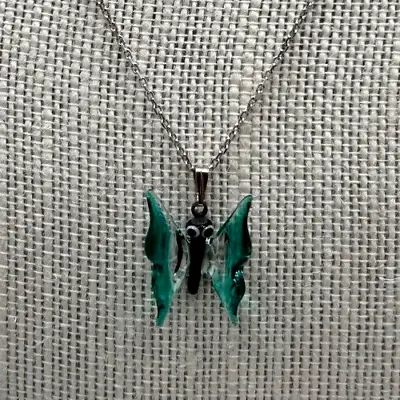Murano Glass Handcrafted Lovely Butterfly Pendant & 925 Sterling Silver Necklace • $24.90