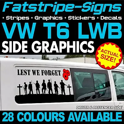 To Fit VW T6 LWB LEST WE FORGET ARMY UK GB STICKERS GRAPHICS DECALS VAN CAMPER • £38.49