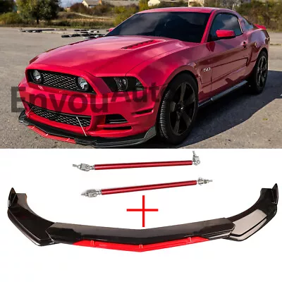 For Ford Mustang Front Bumper Lip Spoiler Splitter + Strut Rods Black Red • $52.25