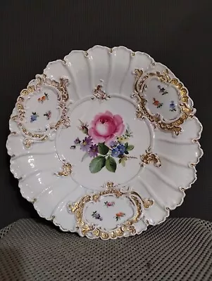 Vintage Large Meissen Gold Gild Hand Painted Floral Centerpiece Porcelain Plate • $150