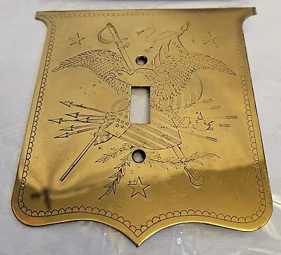 Brass Switch Plate Cover Vintage Etched Eagle Crest Colonial Switchcraft • $35