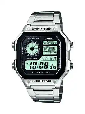 Casio Men's Quartz Multifunction Silver-Tone Bracelet 42mm Watch AE1200WHD-1A • $37.99