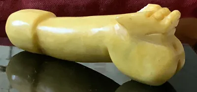Rare Vintage Yellow Jade Carving Of A Phallus One End With Figure Of An Animal • £27