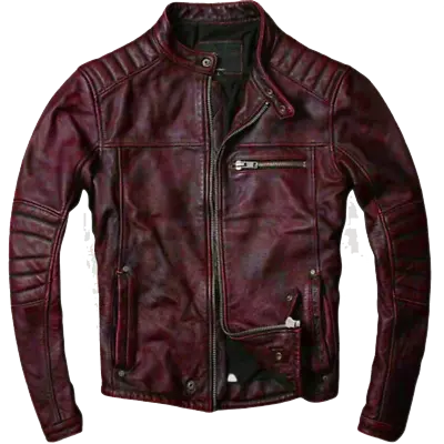 Men's Motorcycle Red Vintage Style Biker Distressed Slim Fit Cafe Leather Jacket • $29