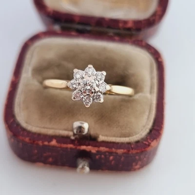 £255 • Buy Vintage 18ct Yellow Gold Diamond Cluster Flower Ring 18k 750  Solitaire Style