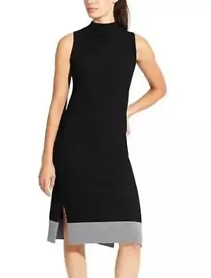 Athleta Dress Women Size Small Black Merino Wool Rib Knit Mock Sleeveless Midi • $24.65