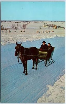 Postcard - Amish Horse-Drawn Sleigh  Heart Of Amishland  - Pennsylvania • $1.99