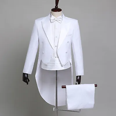 4Pcs Men's Tailcoat Gentlemen Formal Tuxedo Suit Set Swallow-Tailed Coat Suits • $34.99