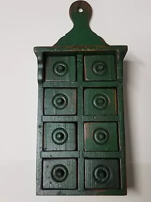 VINTAGE HANDMADE 8 DRAWER SPICE CABINET APOTHECARY GREEN PAINT ~ SIGNED ~ 90s? • $125