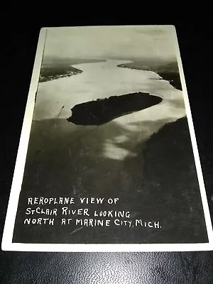 Aeroplane View Of St Clair River North Marine City Michigan RPPC Photo Postcard • $26.98