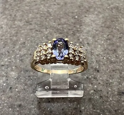 Vintage 14K Yellow Gold EFFY Purple Tanzanite & Diamond Cocktail Ring • $299