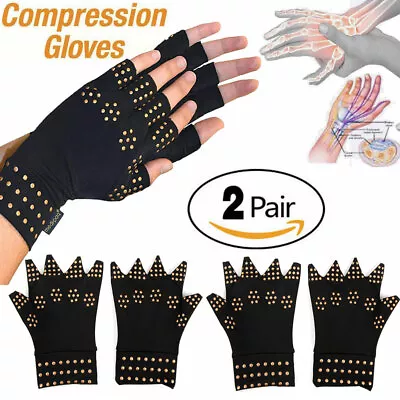 2x Copper Hands Arthritis Gloves Therapeutic Compression Brace Magnetic Joints • $9.98