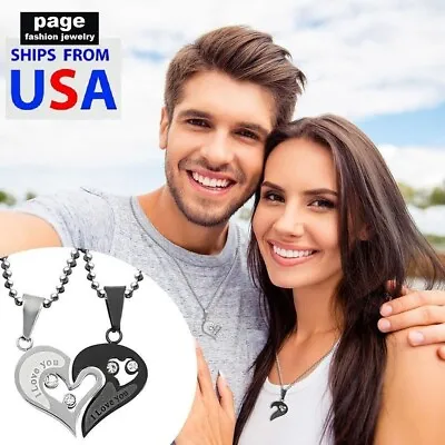 Heart To Heart Love Couple Matching 2pc Set 20  Necklace For Women Men Gift • $7.49