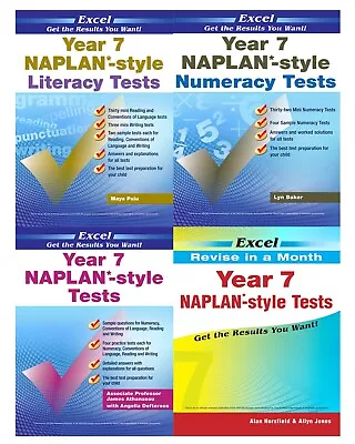 Excel Year 7 Naplan Tests - 4 Books Pack - Literacy/ Numeracy/Test Style/ RIM • $115