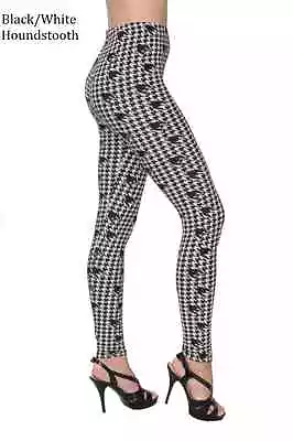 Plus Size Black White Houndstooth  Animal Print Footless Leggings One Size 18-24 • $12.98