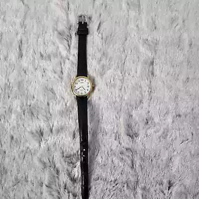 Timex Men Watch Stainless Steel Gold WR Black Leather Light Date White Quartz • $24.95