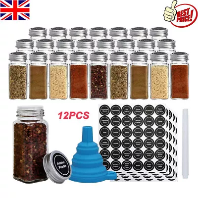 12X Spice Jars Bottles Airtight Salt Container With Lid Square Seasoning Bottle • £8.94